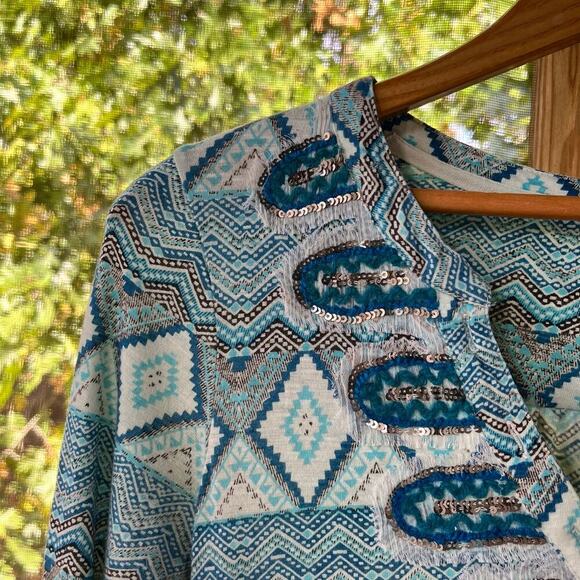 Akemi + Kin Women's Blue Embellished Roll Sleeve Top Size XS - Picture 3 of 8